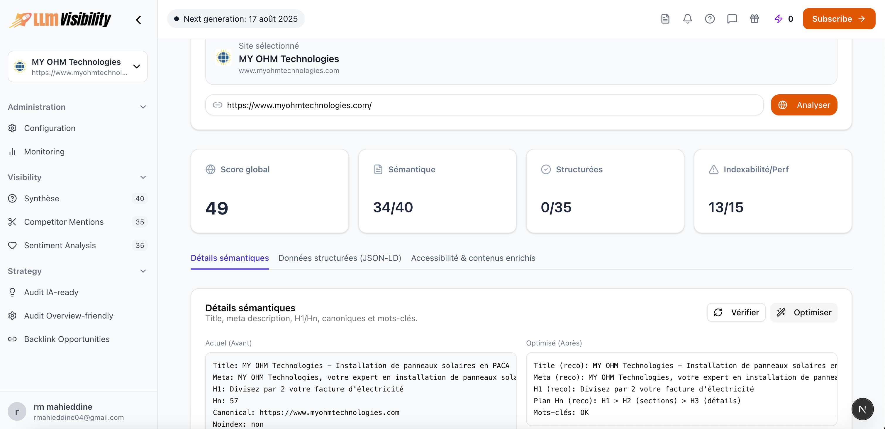 Dashboard d'audit de compatibilité IA